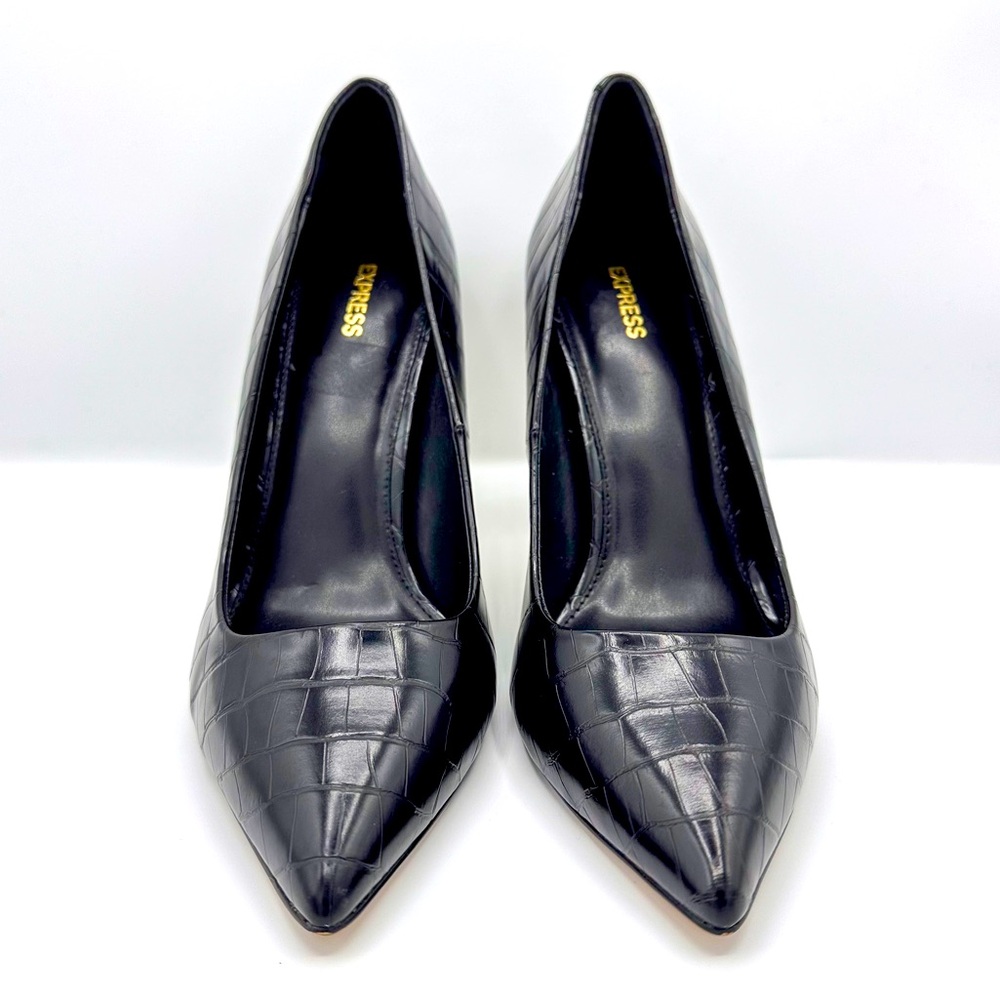 Express Black Faux Snakeskin Heels